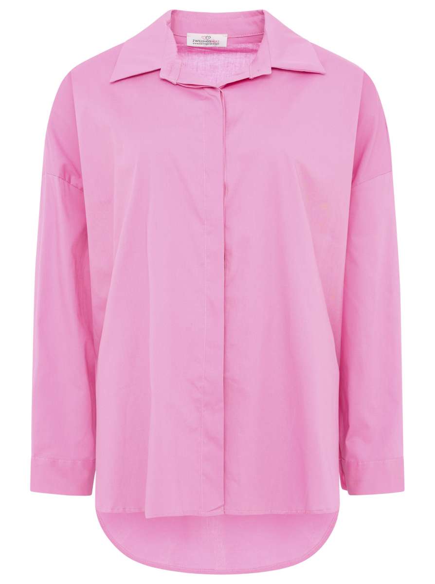 💕 Zwillingsherz Oversize Bluse "Uni" Longbluse Baumwolle Pink