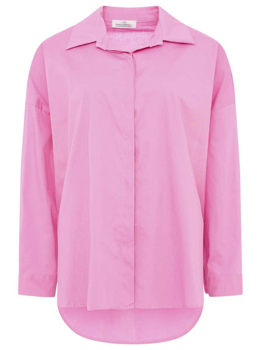 💕 Zwillingsherz Oversize Bluse "Uni" Longbluse Baumwolle Pink
