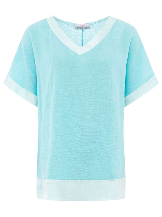 💕 Zwillingsherz Bluse "Satinbund" 100 % Baumwolle Türkis