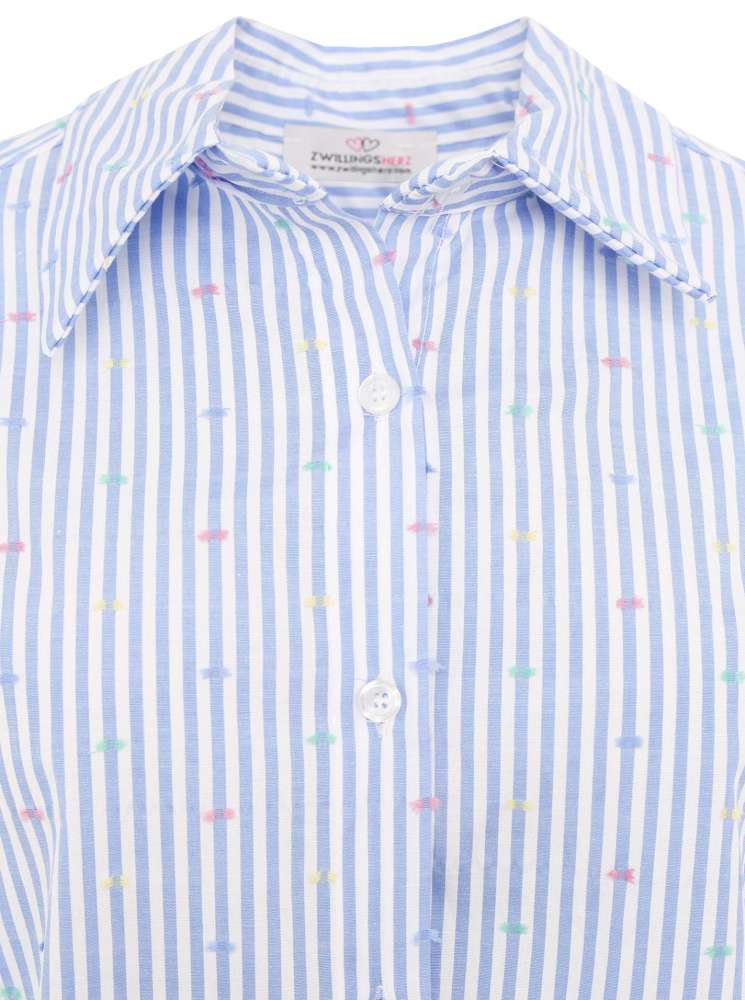 💕 Zwillingsherz Bluse "Streifen & Stickerei"  Baumwolle Blau