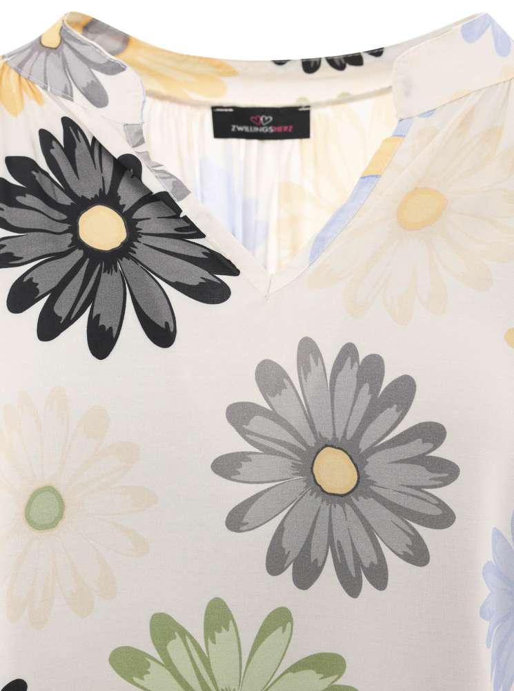💕 Zwillingsherz Bluse One size "Große Blumen" Schwarz