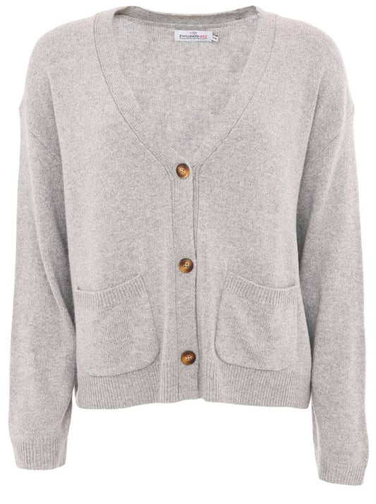 💕 Zwillingsherz Strickjacke Cardigan "Aufgesetzte Taschen" Wolle Grau