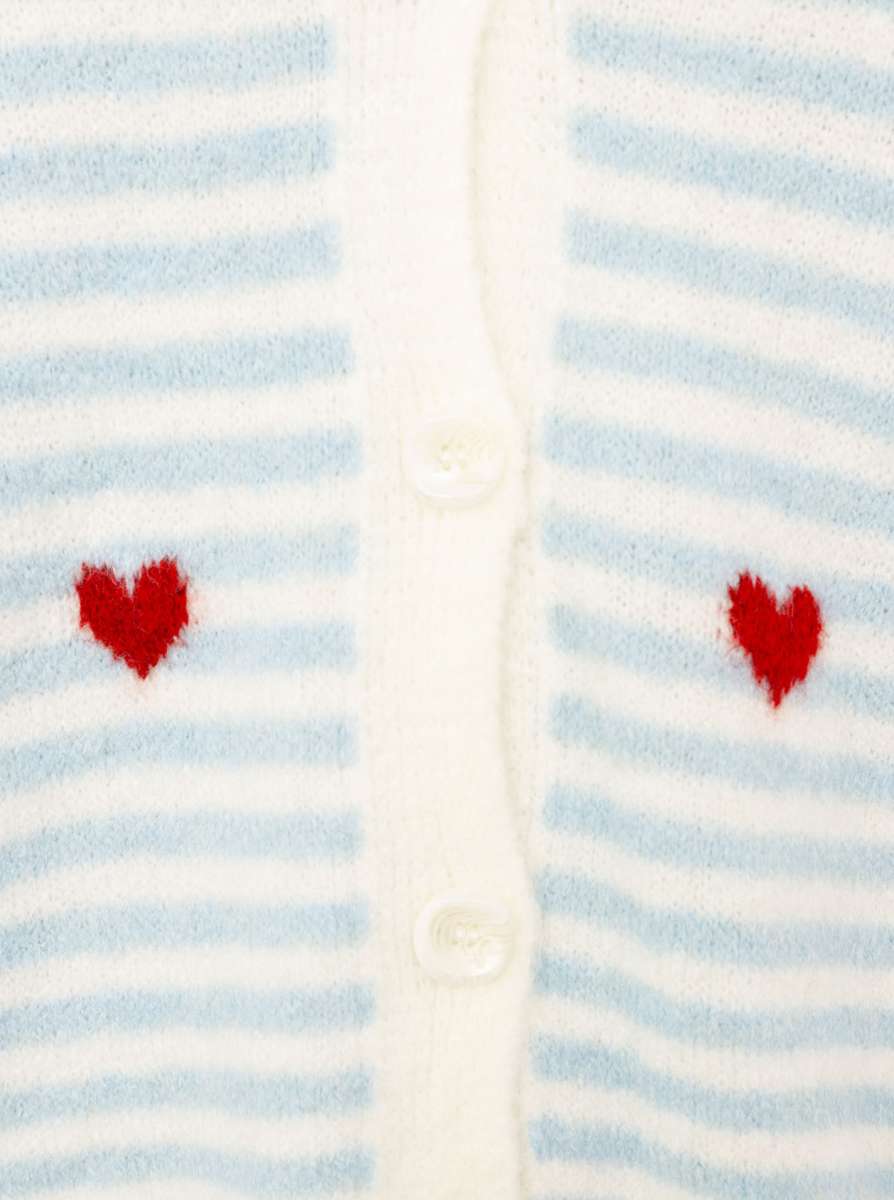 💕 Zwillingsherz Strickjacke Cardigan "Herzchen & Streifen" Hellblau