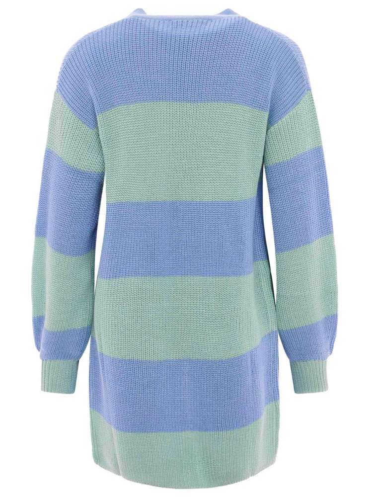 💕 Zwillingsherz Strickjacke "Katja" Merinowolle Streifen Hellblau Mint
