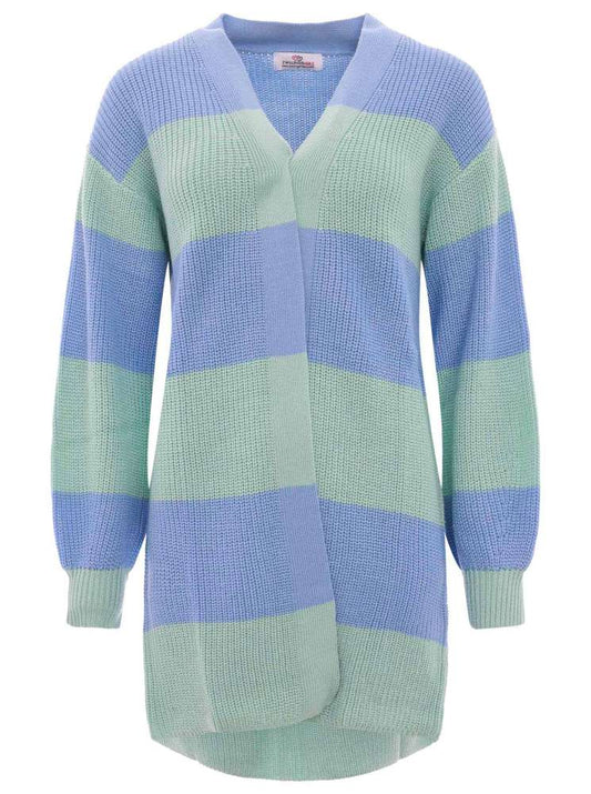💕 Zwillingsherz Strickjacke "Katja" Merinowolle Streifen Hellblau Mint