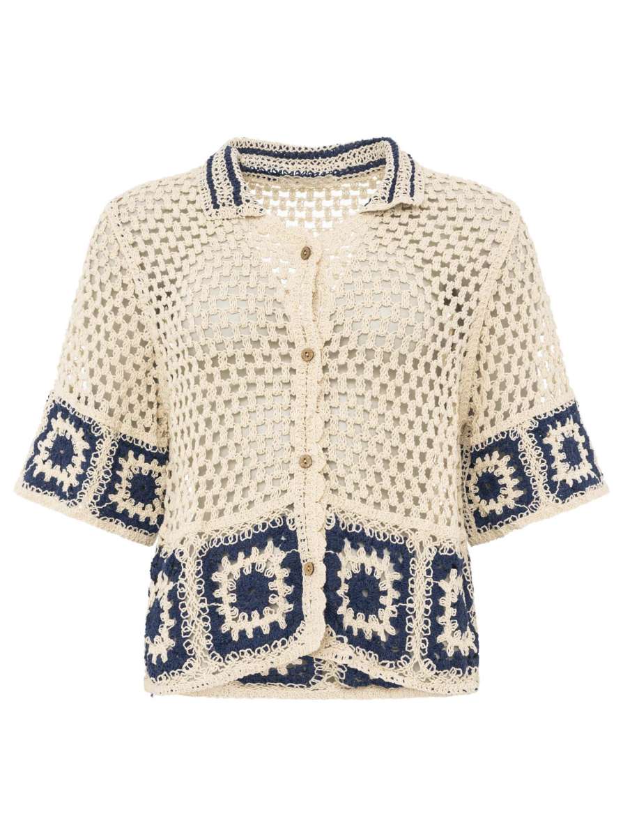 💕 Zwillingsherz Gehäkelte Bluse "Mykonos" Beige
