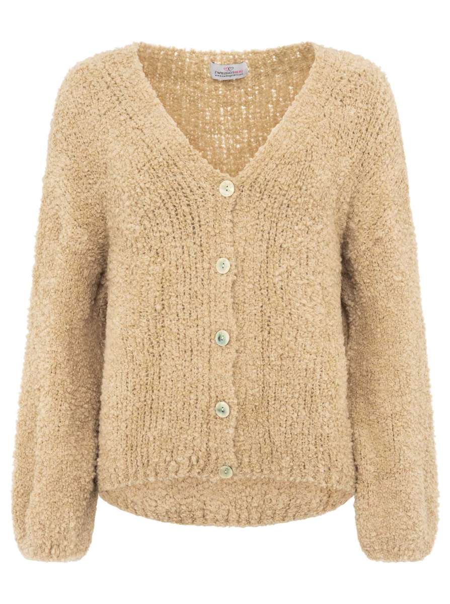 💕 Zwillingsherz Kuschel Cardigan "Plüsch" Strickjacke Wolle Hellbraun