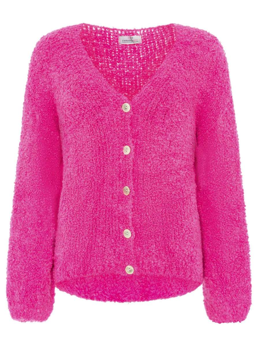💕 Zwillingsherz Kuschel Cardigan "Plüsch" Strickjacke Wolle Pink