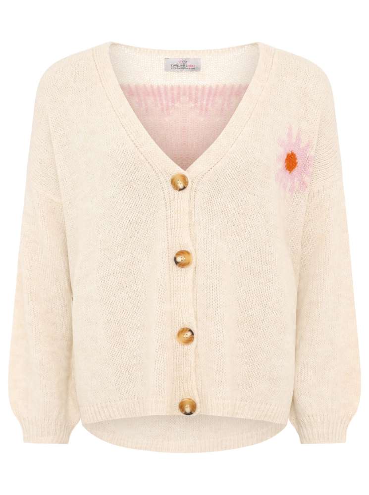 💕Zwillingsherz Oversized Strick Cardigan "Happy Vibes" Strickjacke Hellbeige One Size