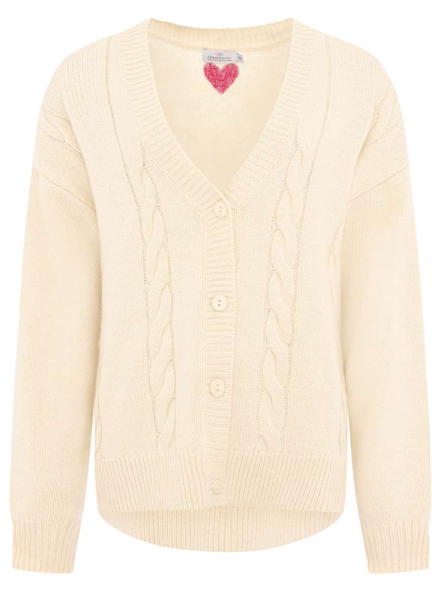 💕 Zwillingsherz Strickjacke Cardigan Zopfstrick "Herz" Wolle Beige