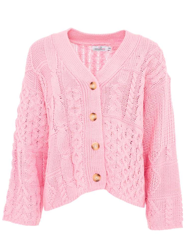 💕 Zwillingsherz Strickjacke Cardigan "Zopfstrick" Wolle Rosa