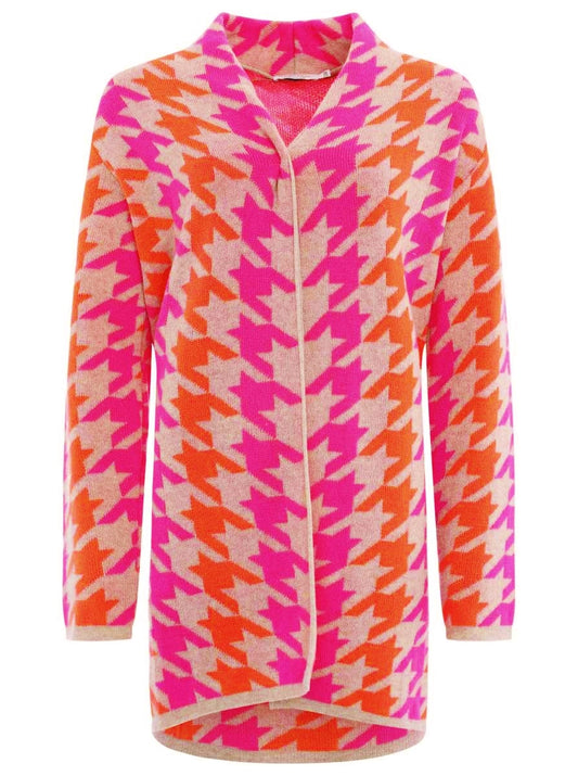 💕 Zwillingsherz Strickjacke "Hahnentritt" Cashmere Mix Beige Pink Orange