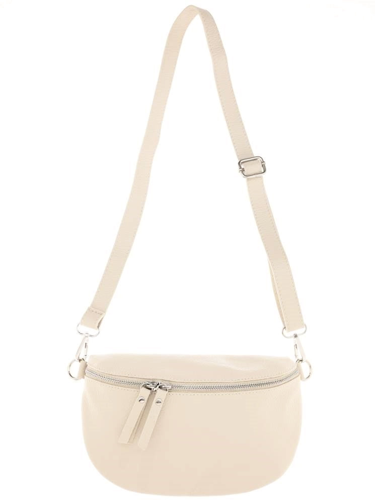 💕 Zwillingsherz Crossbody Tasche Bauchtasche XXL "Edda" 100 % Leder Creme