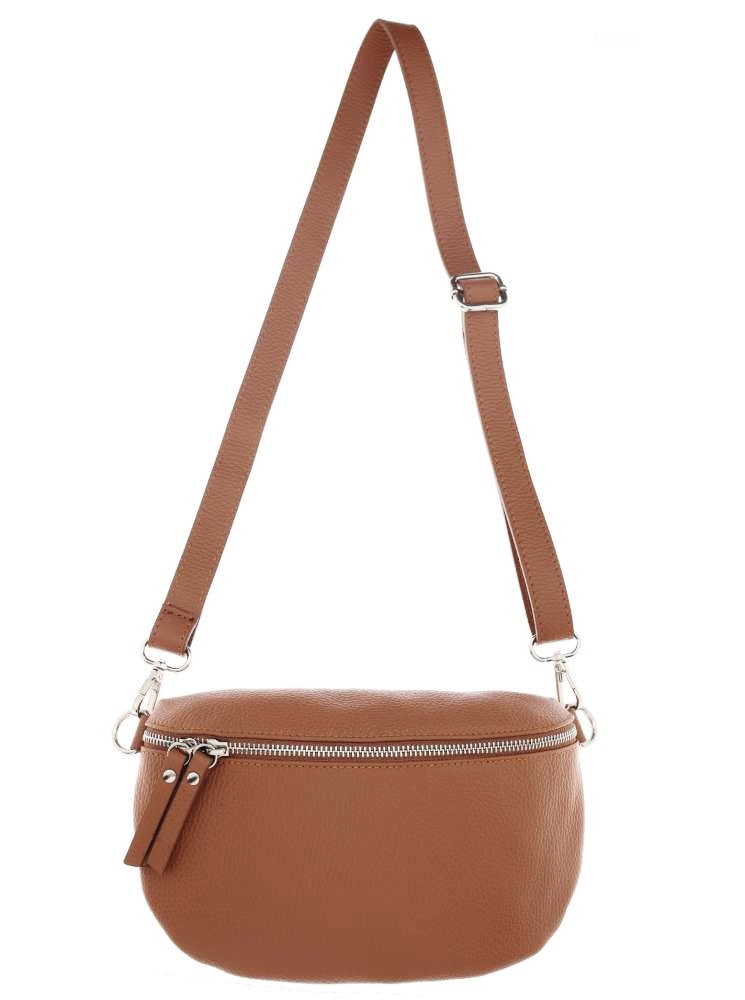 💕 Zwillingsherz Crossbody Tasche Bauchtasche XXL "Edda" 100 % Leder Cognac