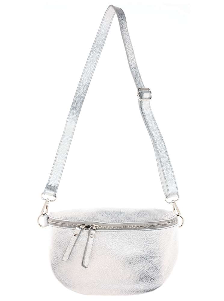 💕 Zwillingsherz Crossbody Tasche Bauchtasche XXL "Edda" 100 % Leder Silber