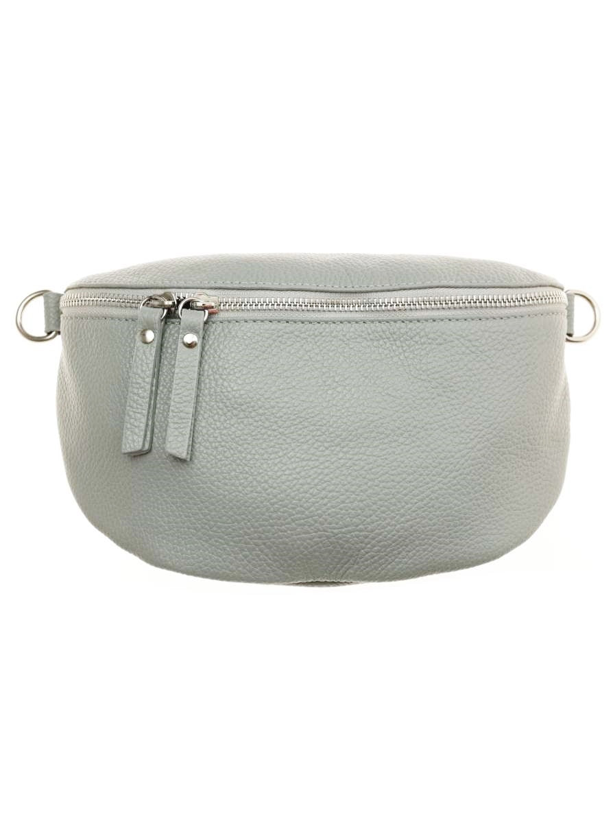 💕 Zwillingsherz Crossbody Tasche Bauchtasche XXL "Edda" 100 % Leder Grau