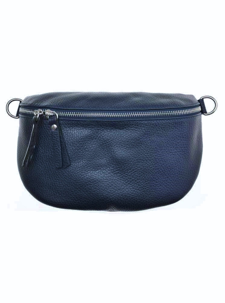 💕 Zwillingsherz Crossbody Tasche Bauchtasche XXL "Edda" 100 % Leder Navy