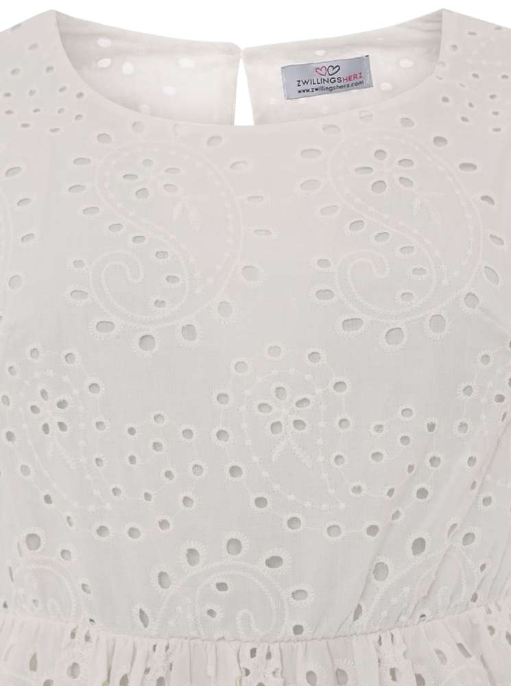 💕 Zwillingsherz Kleid "Lochstickerei" Baumwolle Weiß