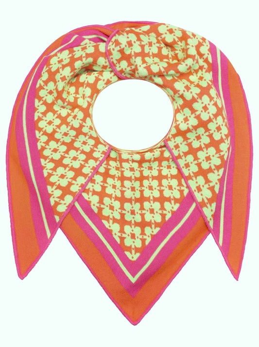 💕 Zwillingsherz Dreieckstuch "Flower Olé" Baumwolle Orange Grün Pink