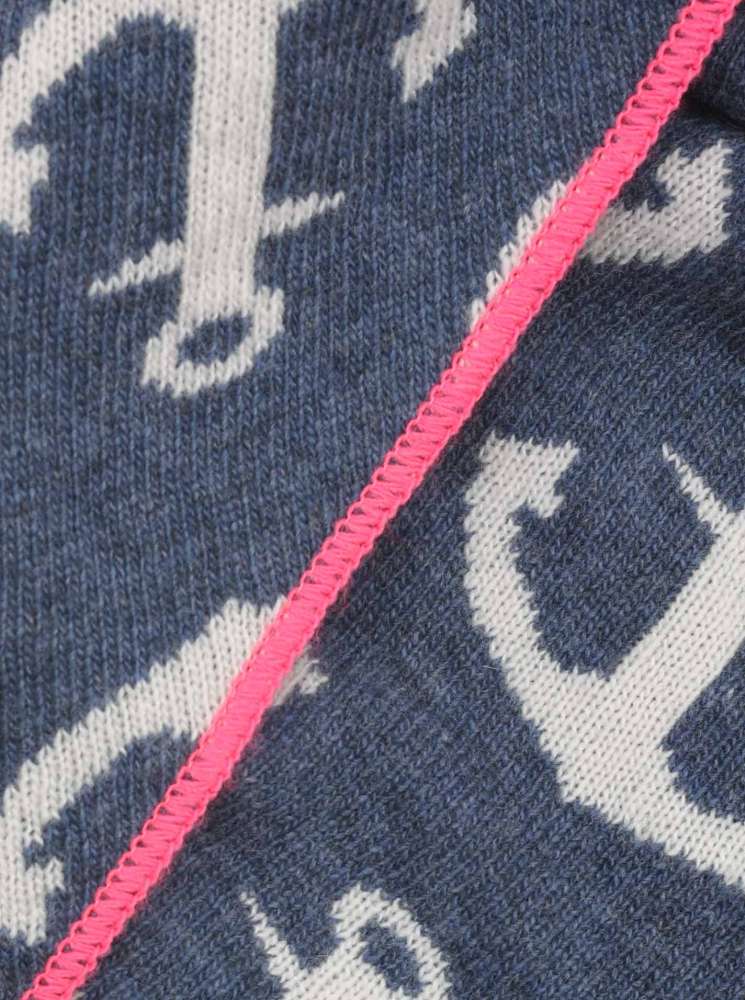 💕 Zwillingsherz Dreieckstuch "Anni" Wolle Kaschmir Anker Jeansblau Neonpink