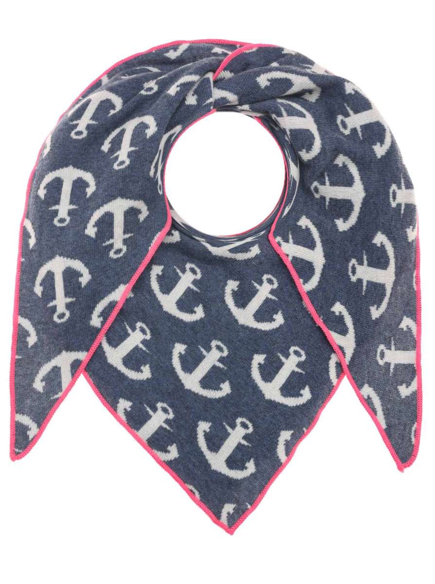 💕 Zwillingsherz Dreieckstuch "Anni" Wolle Kaschmir Anker Jeansblau Neonpink