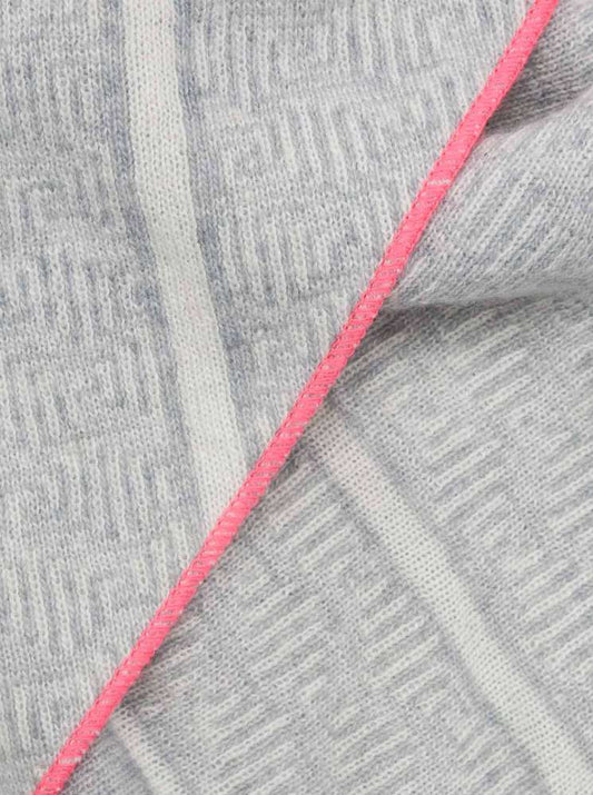💕 Zwillingsherz Dreieckstuch "Labyrinth Story" mit Kaschmir Grau mit Rand Pink