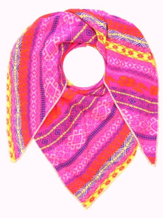 💕 Zwillingsherz Dreieckstuch "Oslo" Norwegermuster Wolle Kaschmir Neonpink