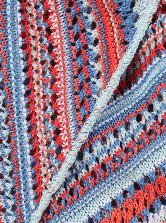 💕 Zwillingsherz Dreieckstuch "Hippie" Häkeloptik Blau Rot