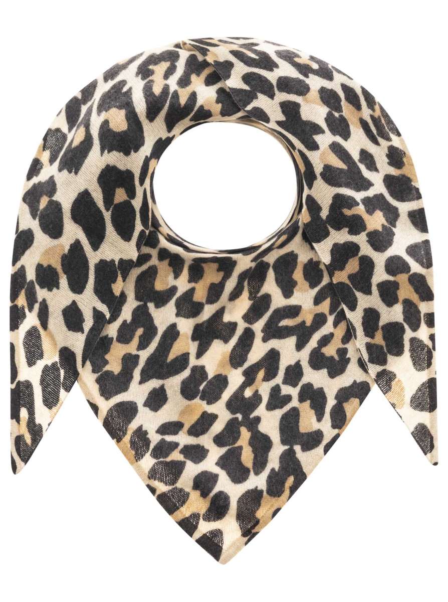 💕 Zwillingsherz Dreieckstuch 100 % Kaschmir "Leo Print" Hellbeige