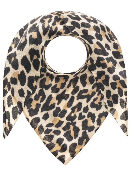 💕 Zwillingsherz Dreieckstuch 100 % Kaschmir "Leo Print" Hellbeige