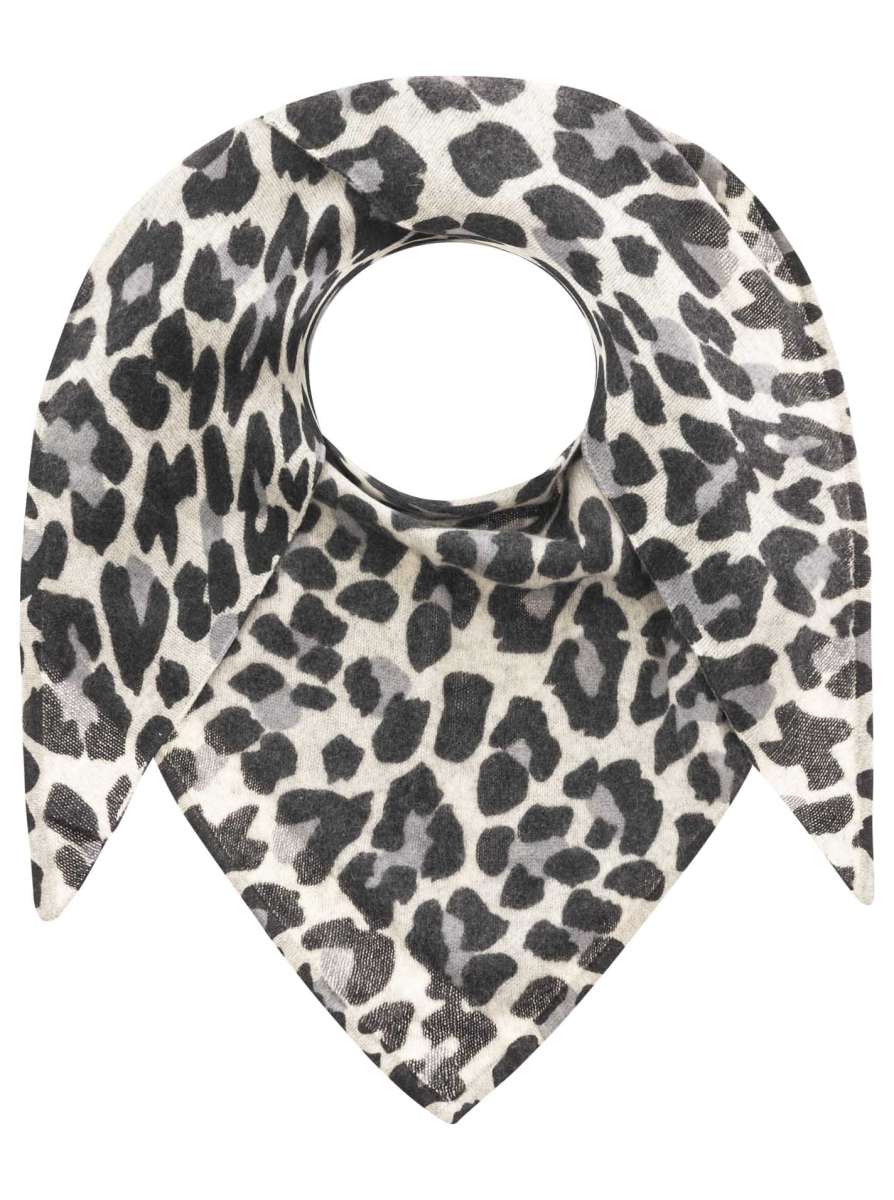 💕 Zwillingsherz Dreieckstuch 100 % Kaschmir "Leo Print" Kaschmir Hellgrau