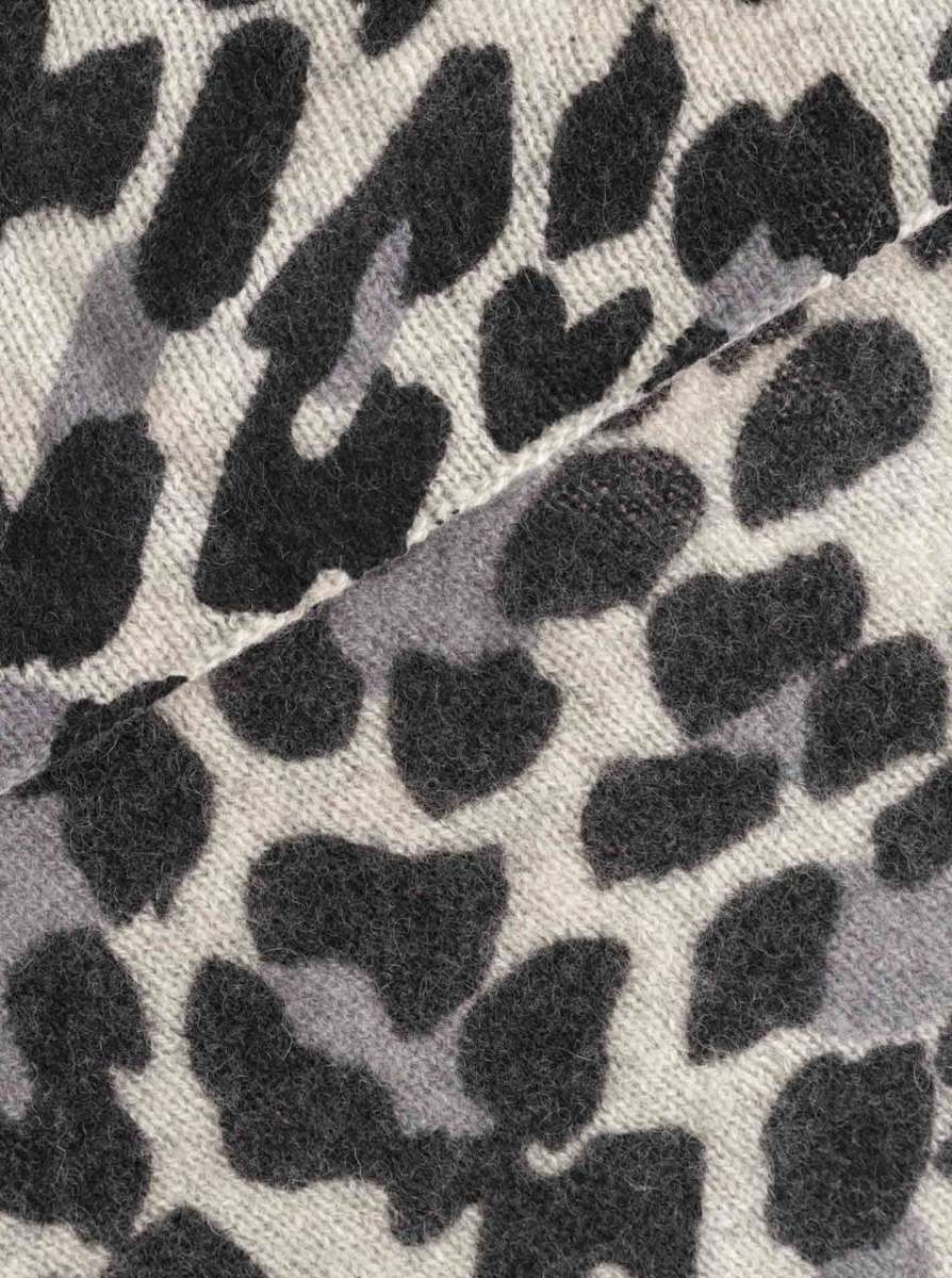 💕 Zwillingsherz Dreieckstuch 100 % Kaschmir "Leo Print" Kaschmir Hellgrau