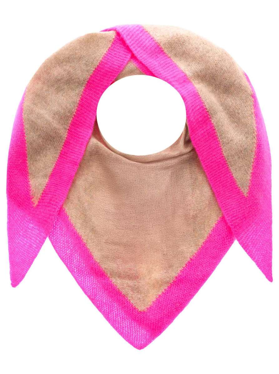 💕 Zwillingsherz Dreieckstuch "100 % Cashmere Neonkante" Kaschmir Beige Neonpink