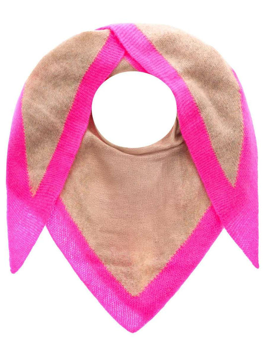💕 Zwillingsherz Dreieckstuch "100 % Cashmere Neonkante" Kaschmir Beige Neonpink
