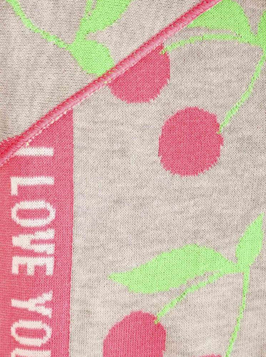 💕 Zwillingsherz Dreieckstuch "Kirsche" Baumwolle Grau Pink