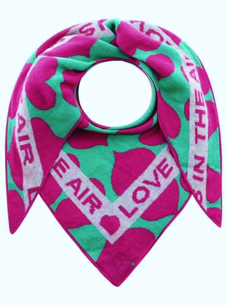 💕 Zwillingsherz Dreieckstuch "Herz an Herz" Wolle Kaschmir PInk Grün