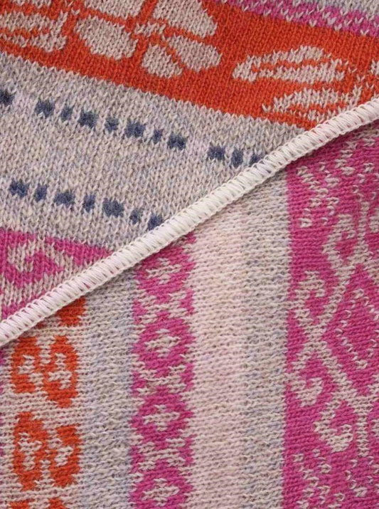 💕 Zwillingsherz Dreieckstuch "Oslo" Norwegermuster Wolle Kaschmir Hellgrau Pink