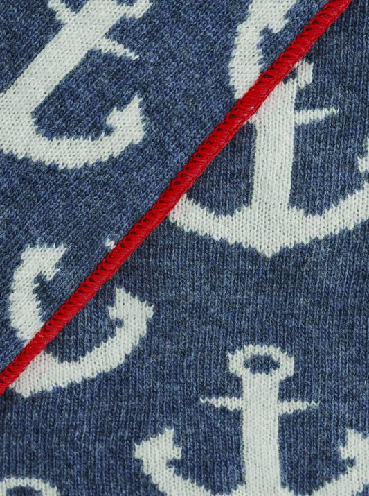 💕 Zwillingsherz Dreieckstuch "Anni" Wolle Kaschmir Jeansblau mit Rand Rot