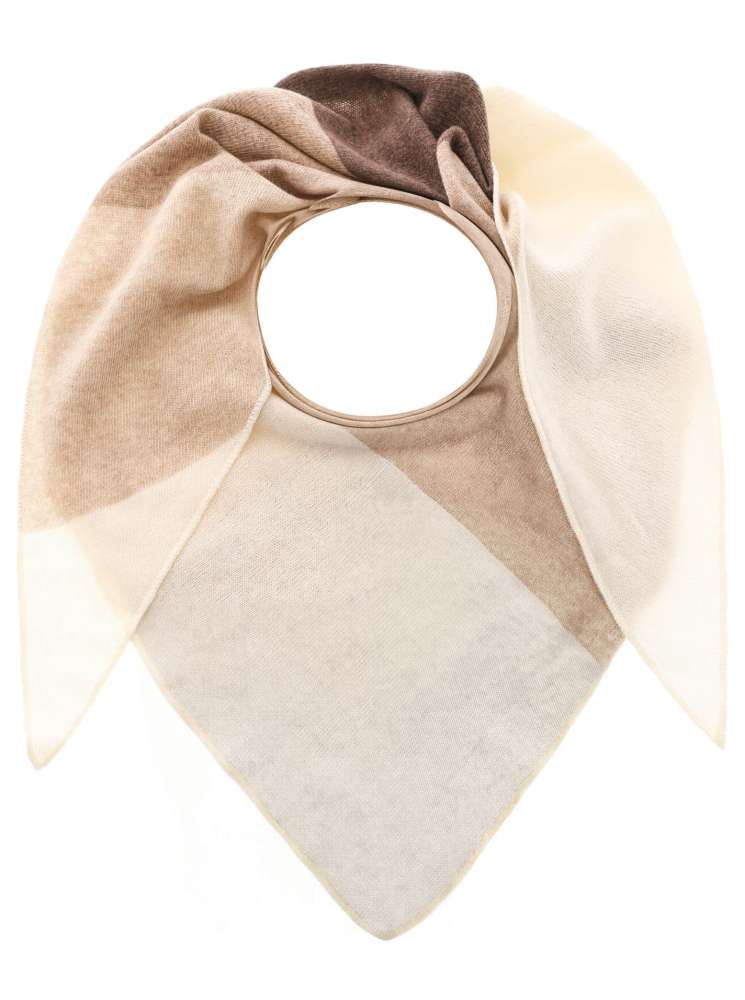 💕 Zwillingsherz Dreieckstuch "Stefanie" Blockstreifen Kaschmir Beige Braun Wollweiß