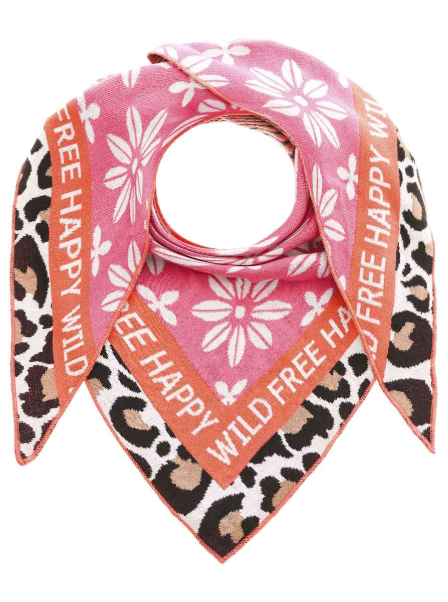 💕 Zwillingsherz Dreieckstuch "Blumen & Leo" Baumwolle Orange Pink