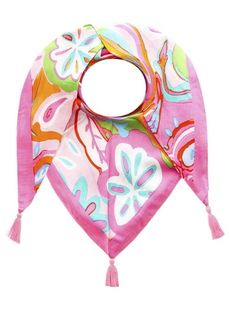 💕 Zwillingsherz Dreieckstuch "Farbenfrohes Muster" Pink 100 % Viskose nachhaltig