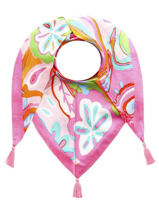 💕 Zwillingsherz Dreieckstuch "Farbenfrohes Muster" Pink 100 % Viskose nachhaltig