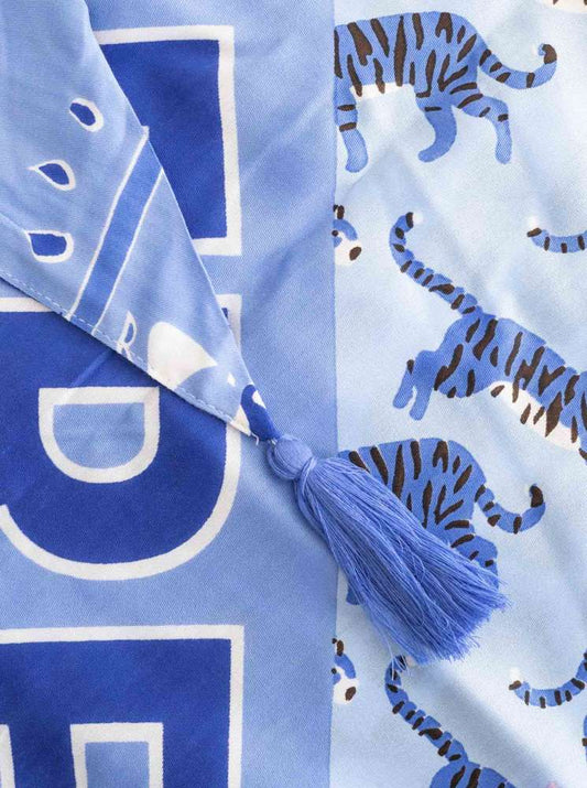 💕 Zwillingsherz Dreieckstuch "Free Wild Leo" 100 % Viskose nachhaltig Blau