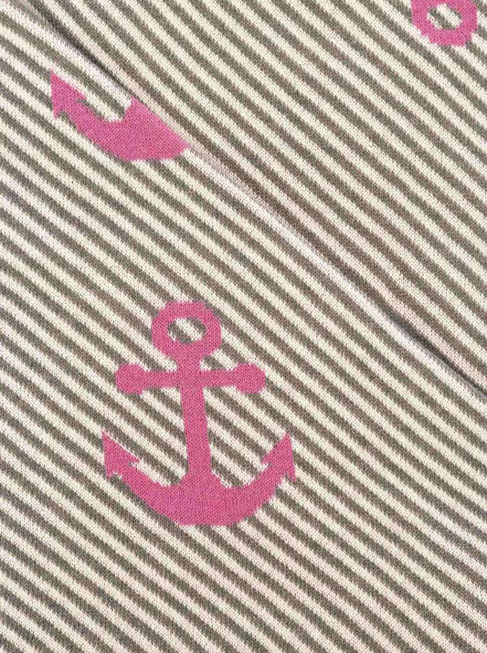 💕 Zwillingsherz Dreieckstuch "Gestreifte Anker" Baumwolle Grau Pink