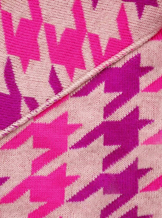 💕 Zwillingsherz Dreieckstuch "Hahnentritt Neon" Wolle Kaschmir Beige Flieder Pink