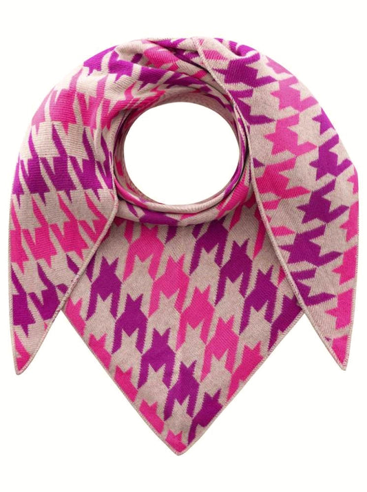 💕 Zwillingsherz Dreieckstuch "Hahnentritt Neon" Wolle Kaschmir Beige Flieder Pink