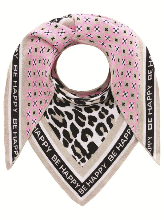 💕 Zwillingsherz Dreieckstuch "Happy Leo" Baumwolle Beige Schwarz Pink