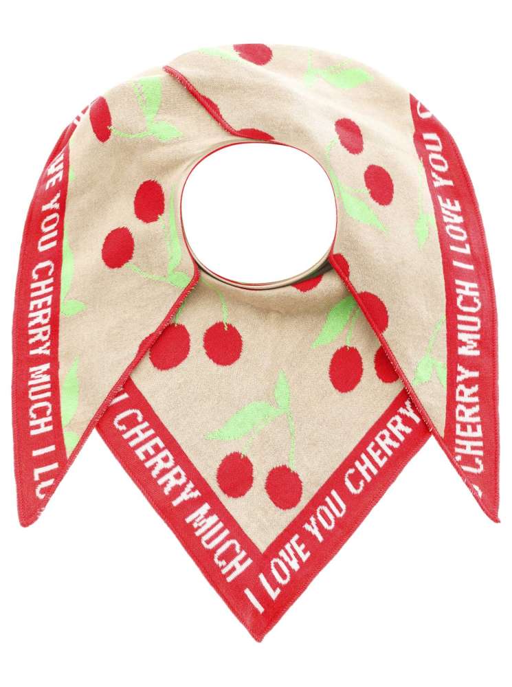 💕 Zwillingsherz Dreieckstuch "Kirsche" Baumwolle Beige Rot