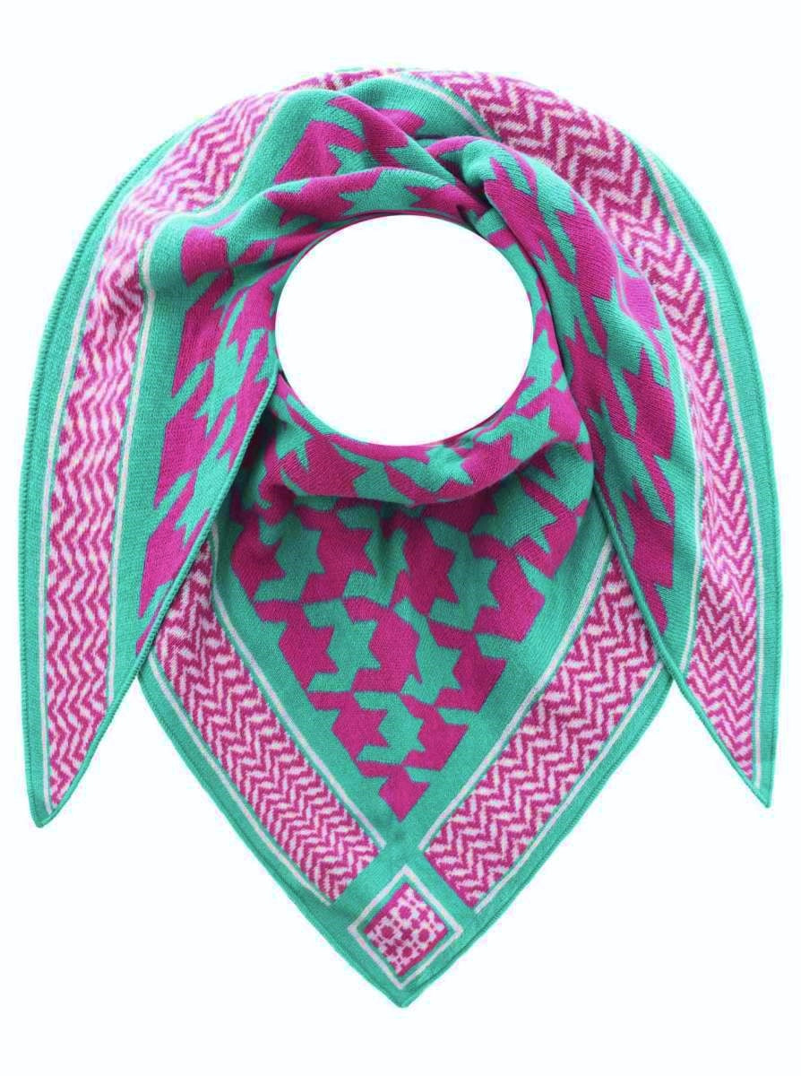 💕 Zwillingsherz Dreieckstuch "Lovely Hahnentritt" Wolle Kaschmir Grün Pink