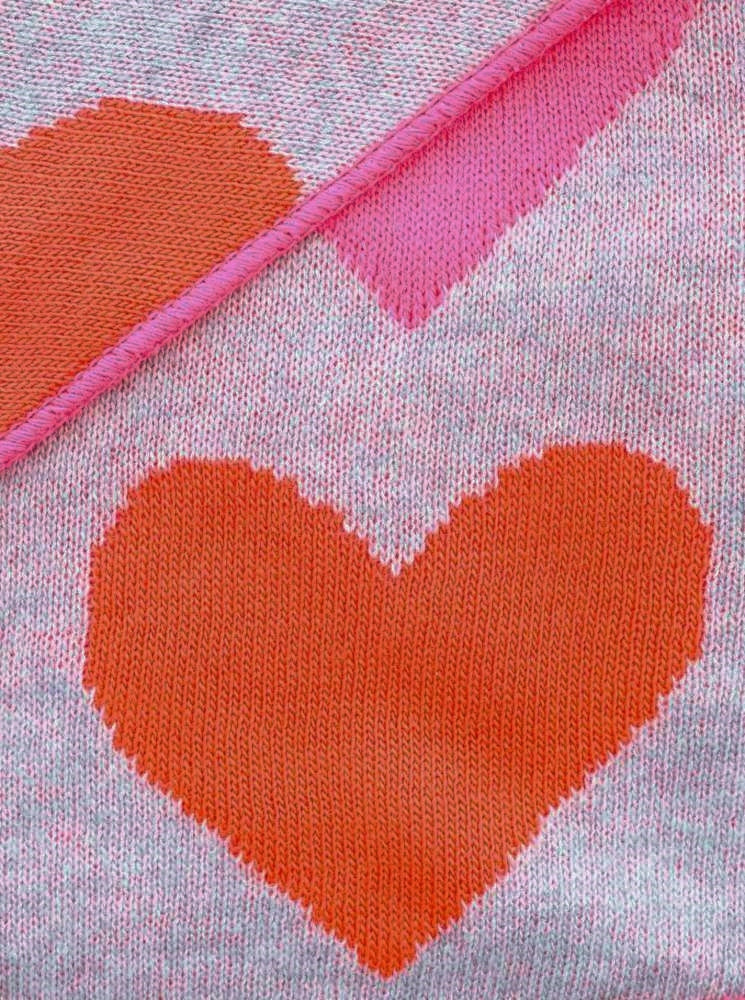 💕 Zwillingsherz Dreieckstuch "Neon Herz" Wolle Kaschmir Grau Orange Pink